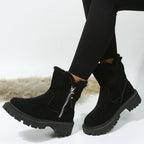 Bottes d'hiver femme en suédine, doublure fourrée, zip latéral