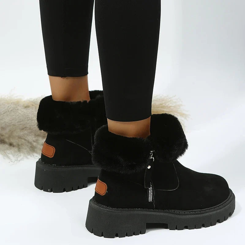 Bottes d'hiver femme en suédine, doublure fourrée, zip latéral
