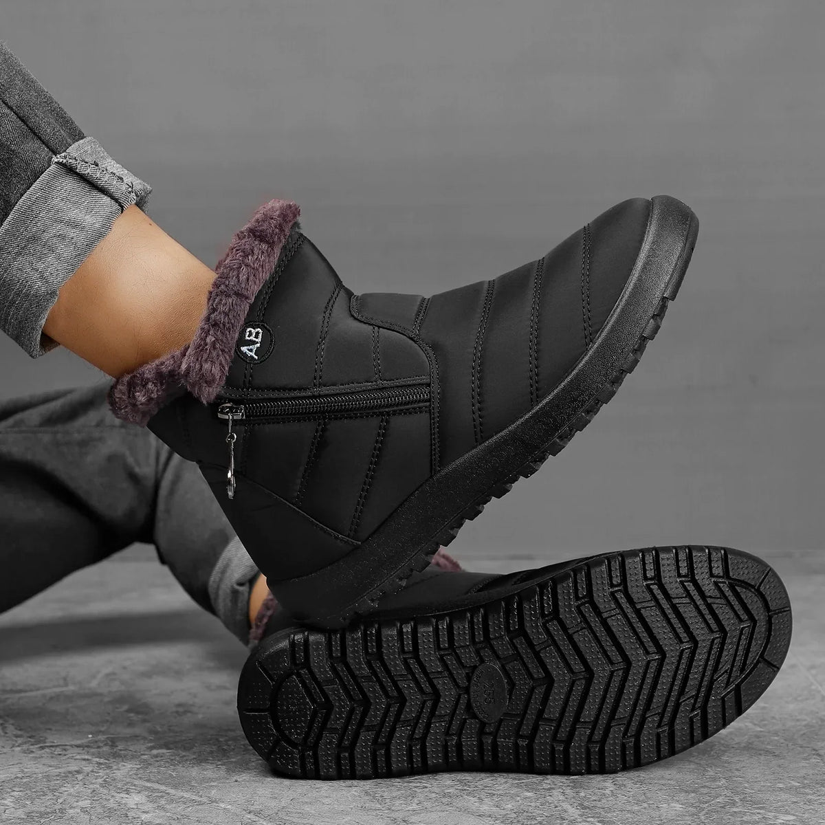 Bottes d'hiver homme à doublure isolante, noir ou gris