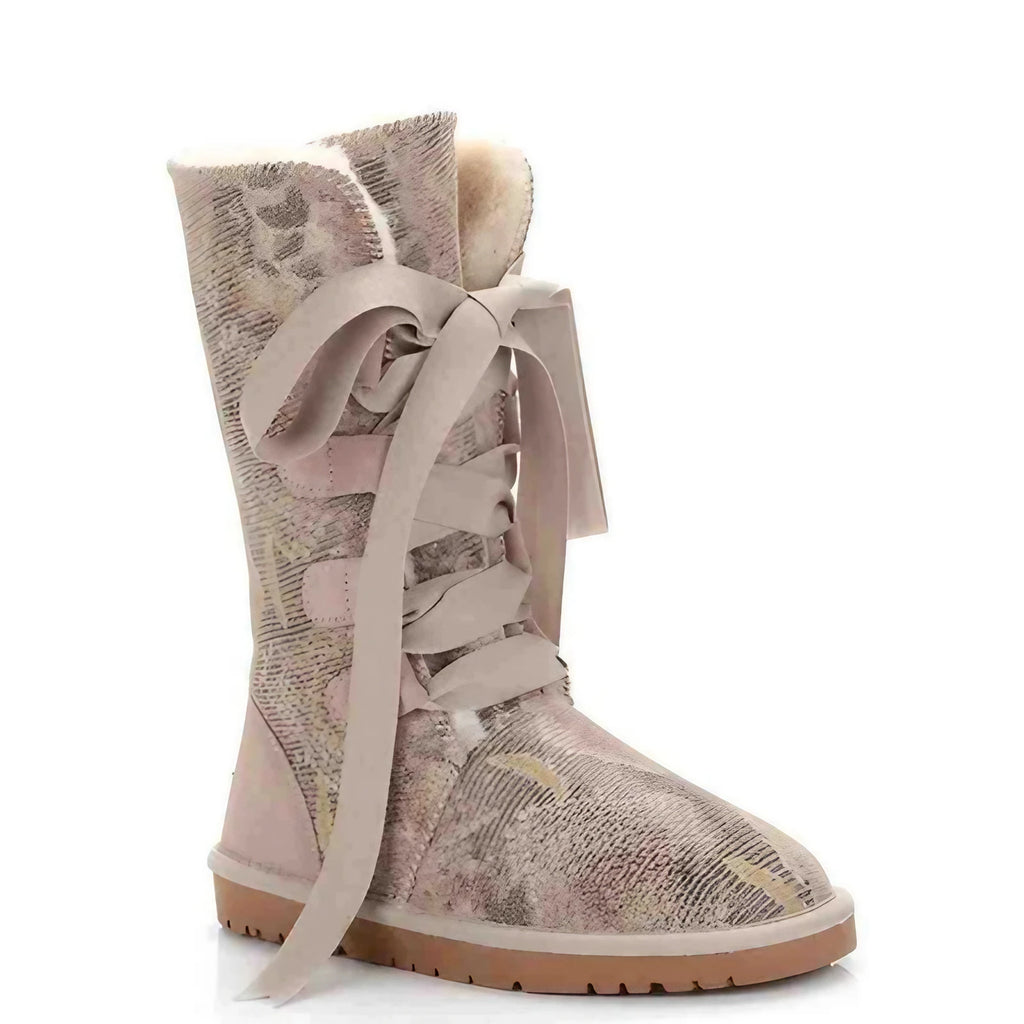 Bottes d'hiver femme montantes à lacets, doublure en laine