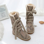 Bottes d'hiver femme montantes à lacets, doublure en laine, sable
