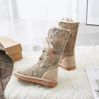 Bottes d'hiver femme montantes à lacets, doublure en laine