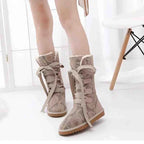 Bottes d'hiver femme montantes à lacets, doublure en laine