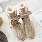 Bottes d'hiver femme montantes à lacets, doublure en laine