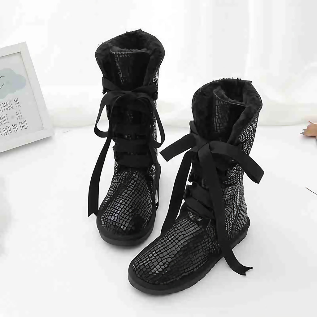 Bottes d'hiver femme montantes à lacets, doublure en laine, sable