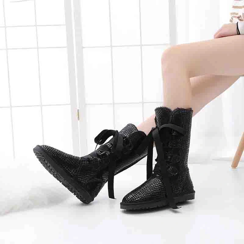 Bottes d'hiver femme montantes à lacets, doublure en laine