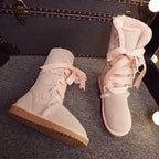 Bottes hautes d'hiver femme, doublure en laine, lacets en ruban, rose