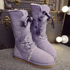 Bottes hautes d'hiver femme, doublure en laine, lacets en ruban, violet