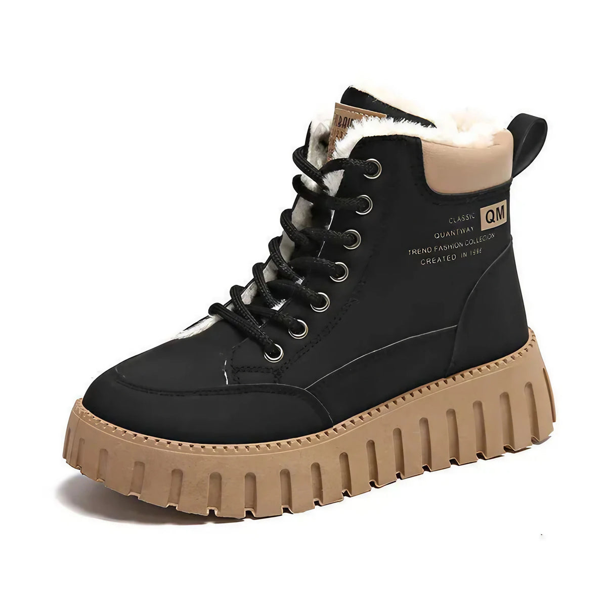 Bottines d'hiver femme doublées peluche, semelle épaisse, noir