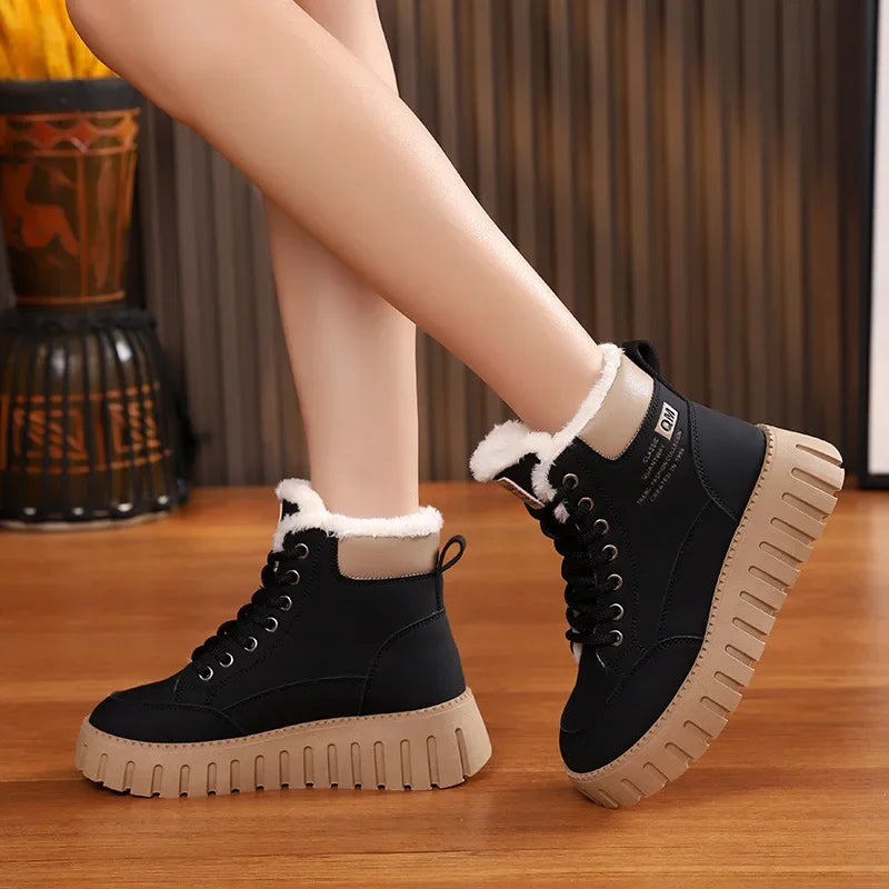 Bottines d'hiver femme doublées peluche, semelle épaisse