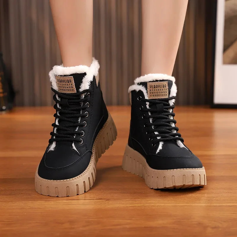 Bottines d'hiver femme doublées peluche, semelle épaisse