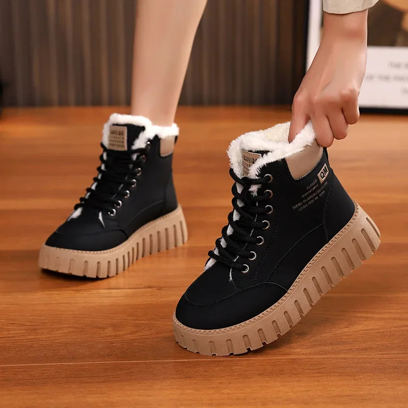 Bottines d'hiver femme doublées peluche, semelle épaisse