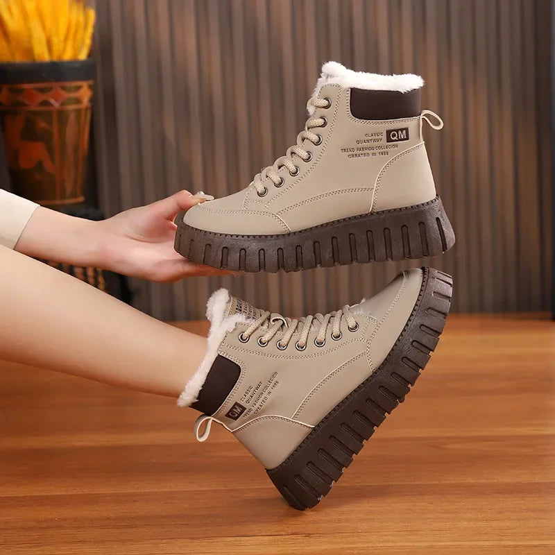 Bottines d'hiver femme doublées peluche, semelle épaisse