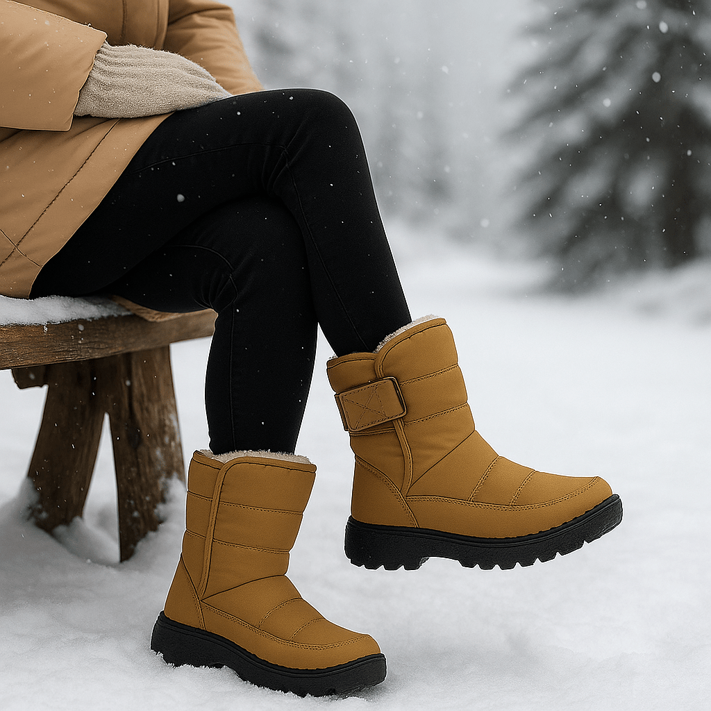 Bottes d'hiver femme matelassées, boucle latérale, semelle épaisse