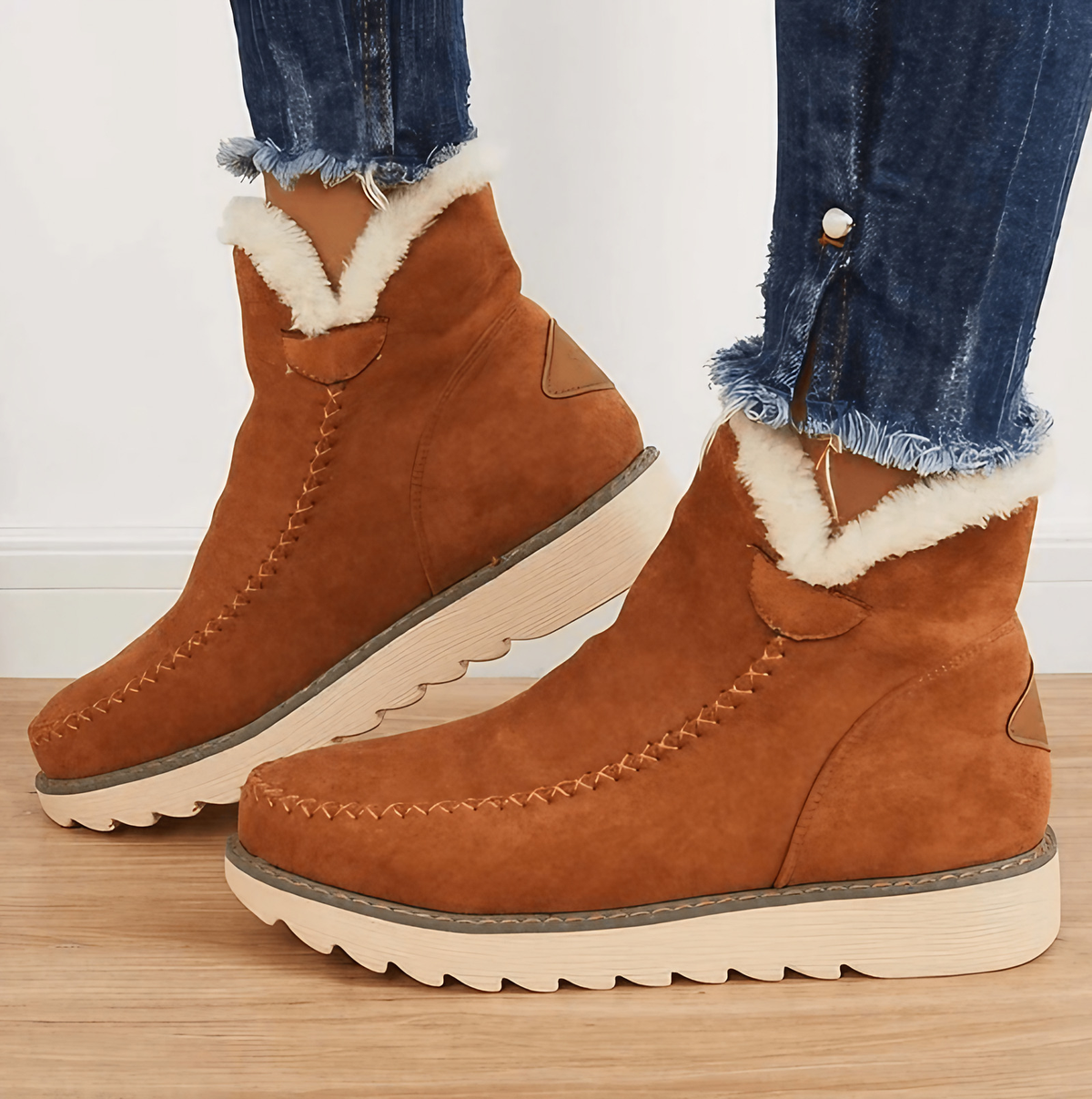 Bottes d'hiver femme à enfiler, doublure chaude, trois coloris, marron