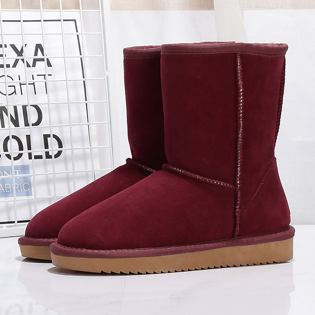 Bottes d'hiver femme mi-mollet doublées, semelle plate, neuf coloris, bordeaux