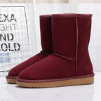 Bottes d'hiver femme mi-mollet doublées, semelle plate, neuf coloris, bordeaux