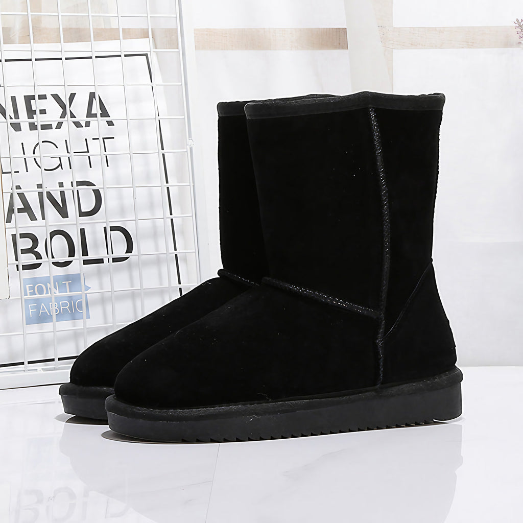 Bottes d'hiver femme mi-mollet doublées, semelle plate, neuf coloris, noir