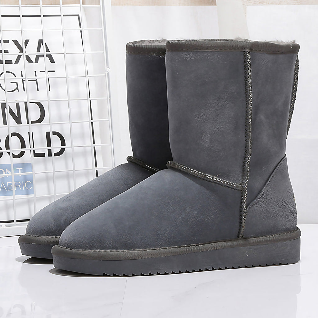 Bottes d'hiver femme mi-mollet doublées, semelle plate, neuf coloris, gris foncé