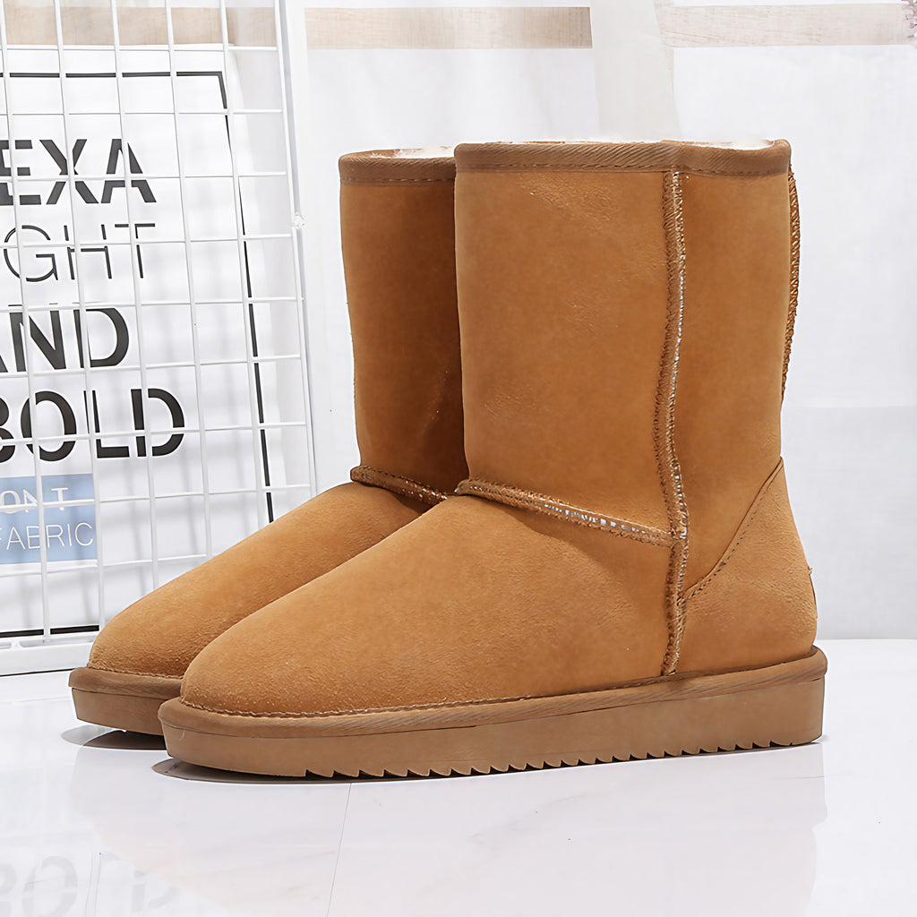 Bottes d'hiver femme mi-mollet doublées, semelle plate, neuf coloris, marron