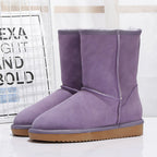 Bottes d'hiver femme mi-mollet doublées, semelle plate, neuf coloris, pourpre