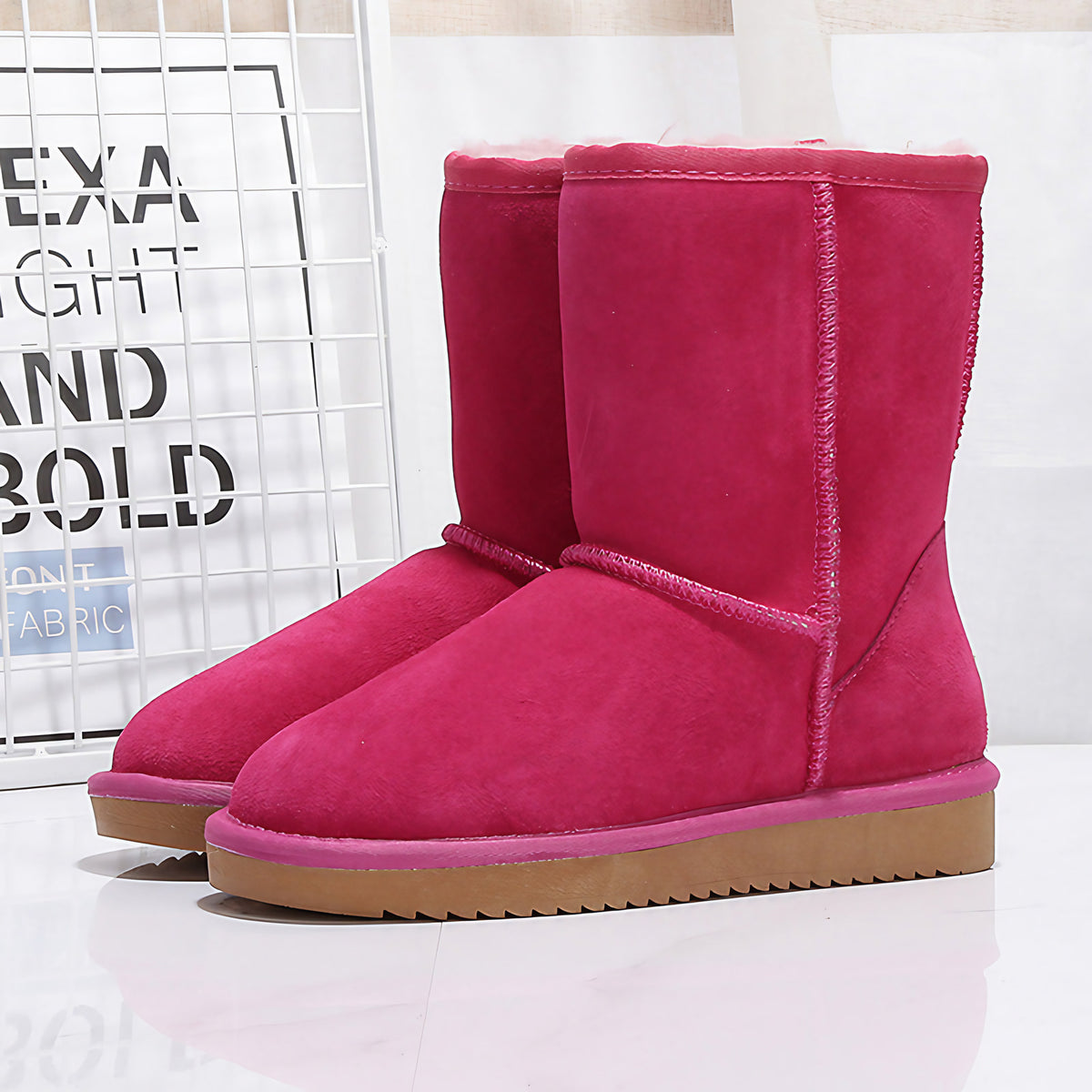 Bottes d'hiver femme mi-mollet doublées, semelle plate, neuf coloris, rouge