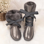 Bottes d'hiver femme hautes, doublure laine, semelle antidérapante, gris