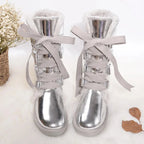 Bottes d'hiver femme hautes, doublure laine, semelle antidérapante, argenté