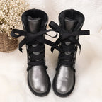 Bottes d'hiver femme hautes, doublure laine, semelle antidérapante, noir