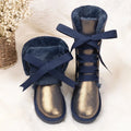 Bottes d'hiver femme hautes, doublure laine, semelle antidérapante, bleu