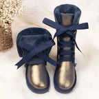 Bottes d'hiver femme hautes, doublure laine, semelle antidérapante, bleu