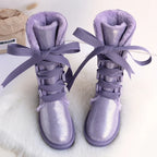 Bottes d'hiver femme hautes, doublure laine, semelle antidérapante, violet