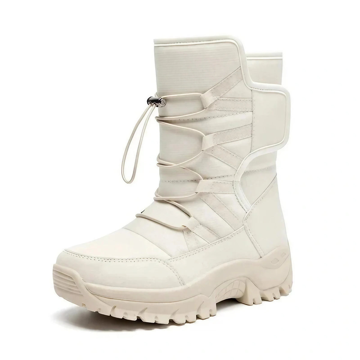 Bottes d'hiver femme hautes, fourrées et imperméables, à lacets, beige