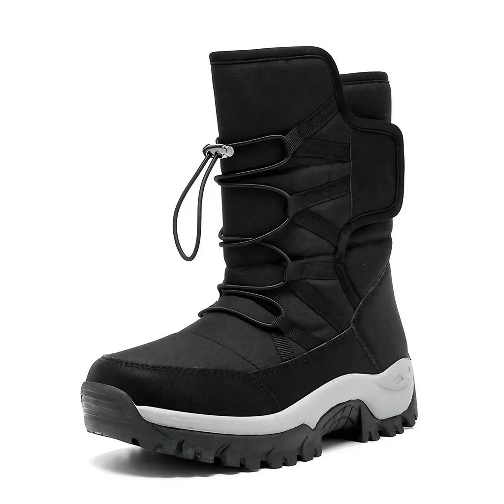 Bottes d'hiver femme hautes, fourrées et imperméables, à lacets, noir