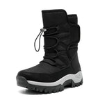 Bottes d'hiver femme hautes, fourrées et imperméables, à lacets, noir