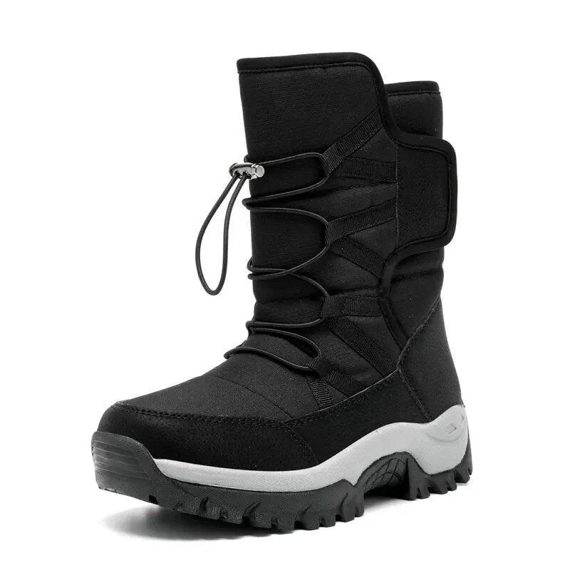 Bottes d'hiver femme hautes, fourrées et imperméables, à lacets, noir