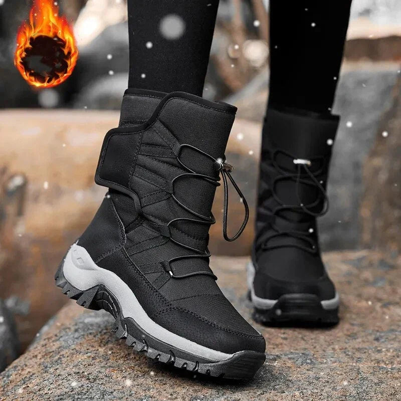 Bottes d'hiver femme hautes, fourrées et imperméables, à lacets