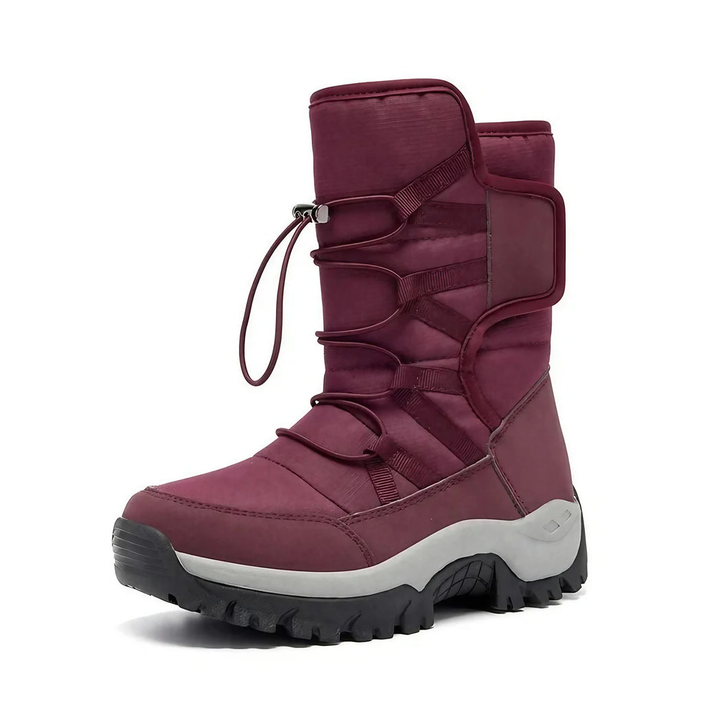 Bottes d'hiver femme hautes, fourrées et imperméables, à lacets, rouge