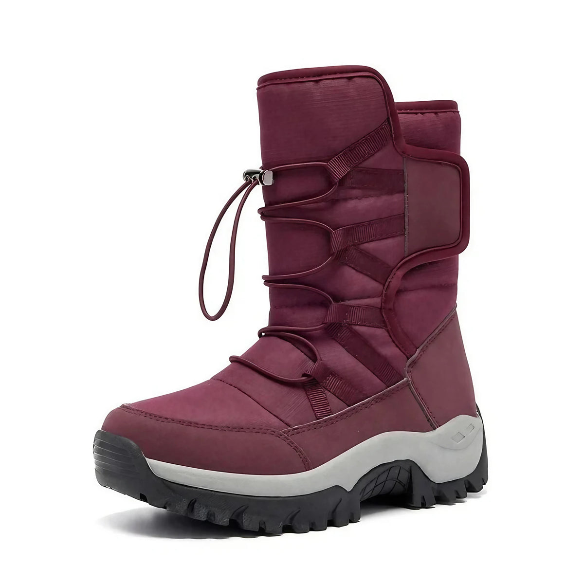 Bottes d'hiver femme hautes, fourrées et imperméables, à lacets, rouge