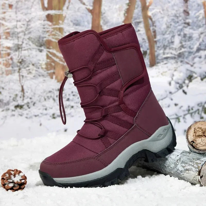 Bottes d'hiver femme hautes, fourrées et imperméables, à lacets