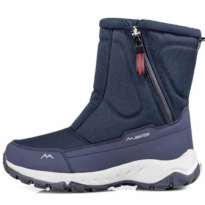 Bottes d'hiver imperméables à zip latéral, modèles femme et homme, bleu, modèle homme