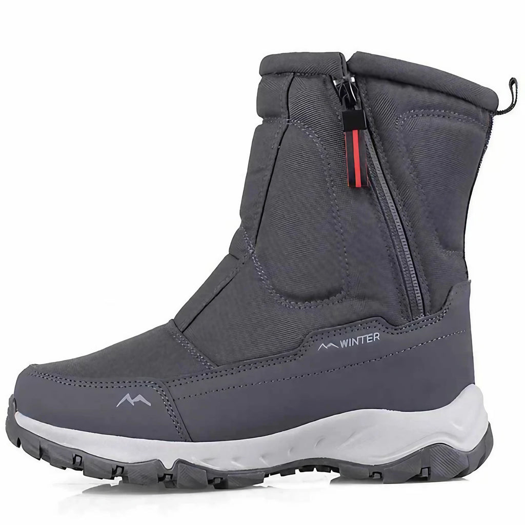 Bottes d'hiver imperméables à zip latéral, modèles femme et homme, gris foncé, modèle femme