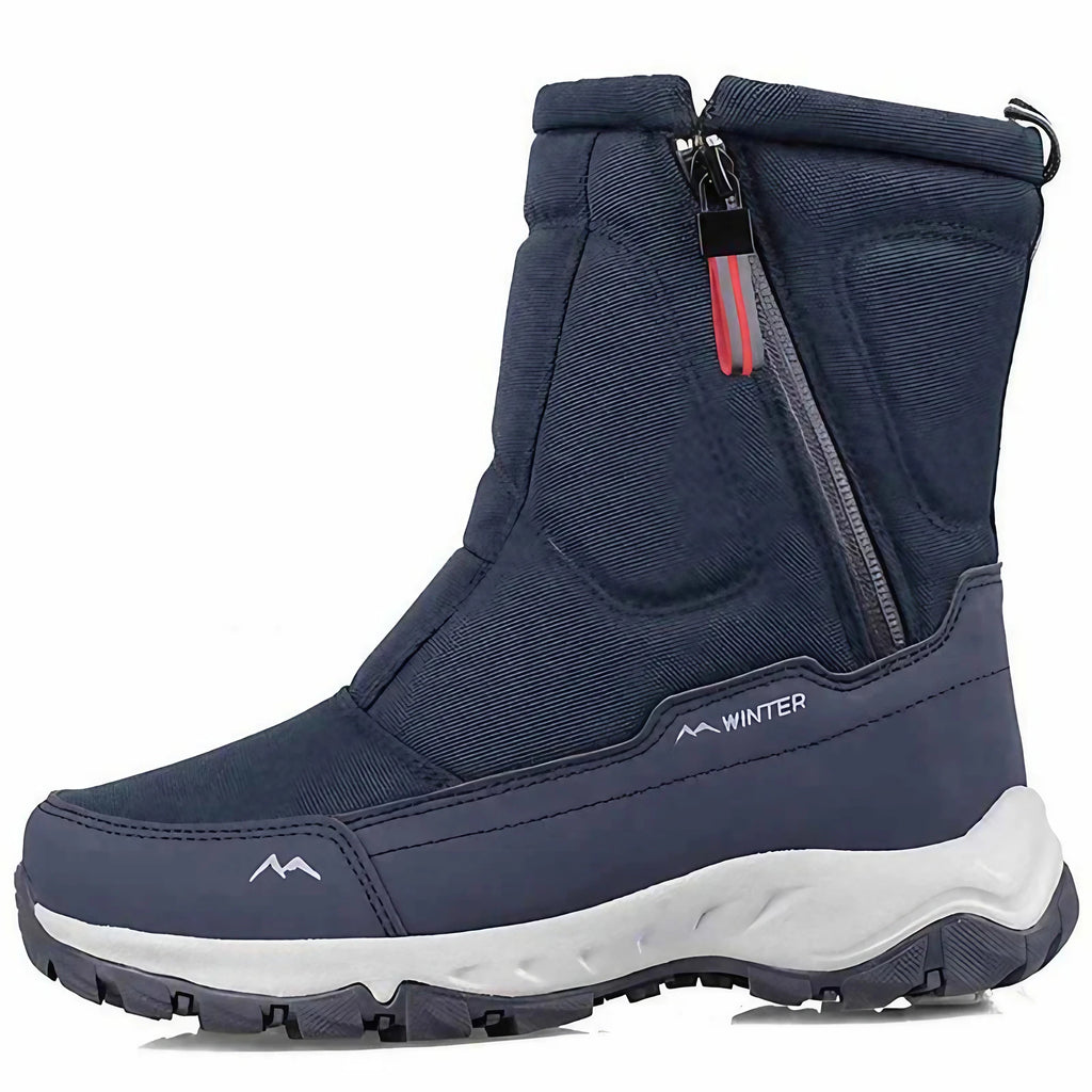 Bottes d'hiver imperméables à zip latéral, modèles femme et homme, bleu, modèle femme