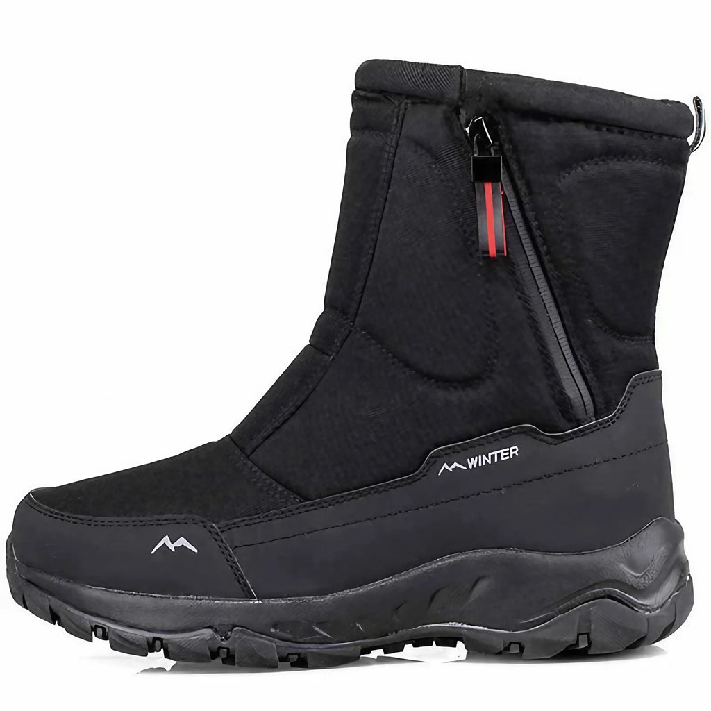Bottes d'hiver imperméables à zip latéral, modèles femme et homme, noir, modèle homme