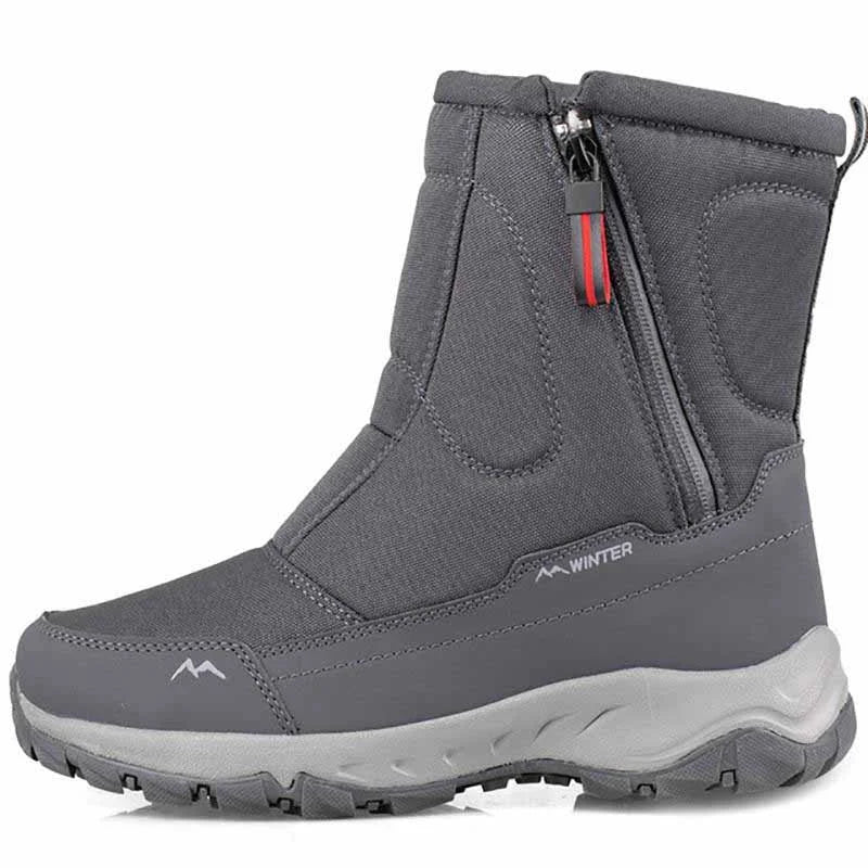 Bottes d'hiver imperméables à zip latéral, modèles femme et homme, gris foncé, modèle homme
