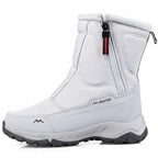 Bottes d'hiver imperméables à zip latéral, modèles femme et homme, gris clair, modèle femme