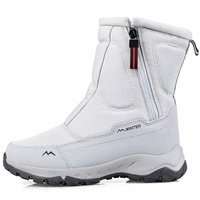Bottes d'hiver imperméables à zip latéral, modèles femme et homme, gris clair, modèle femme