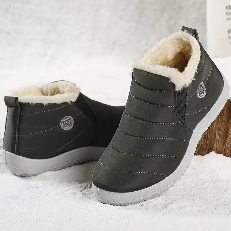 Bottes d'hiver femme imperméables et fourrées, semelle antidérapante, vert