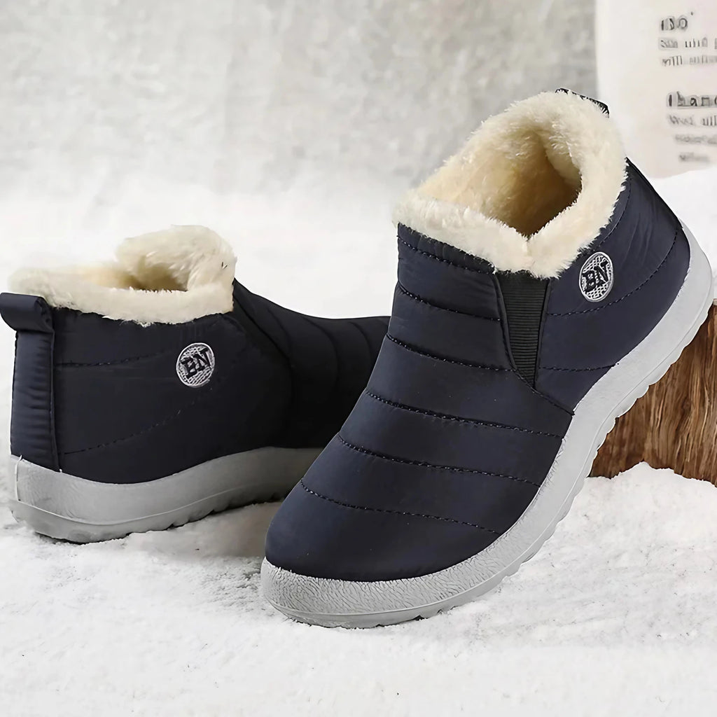 Bottes d'hiver femme imperméables et fourrées, semelle antidérapante, bleu