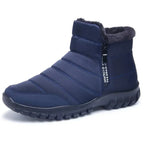 Bottes d'hiver imperméables mixtes, doublure pelucheuse, zip latéral, bleu